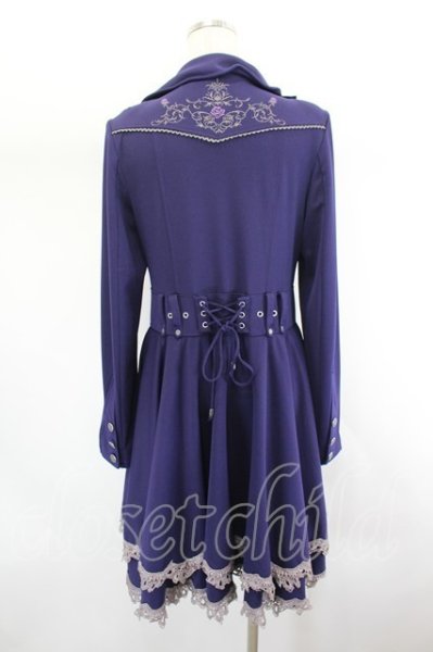 Ozz Croce / 後ろローズ刺繍フリルロングジャケット ネイビー I-26-07