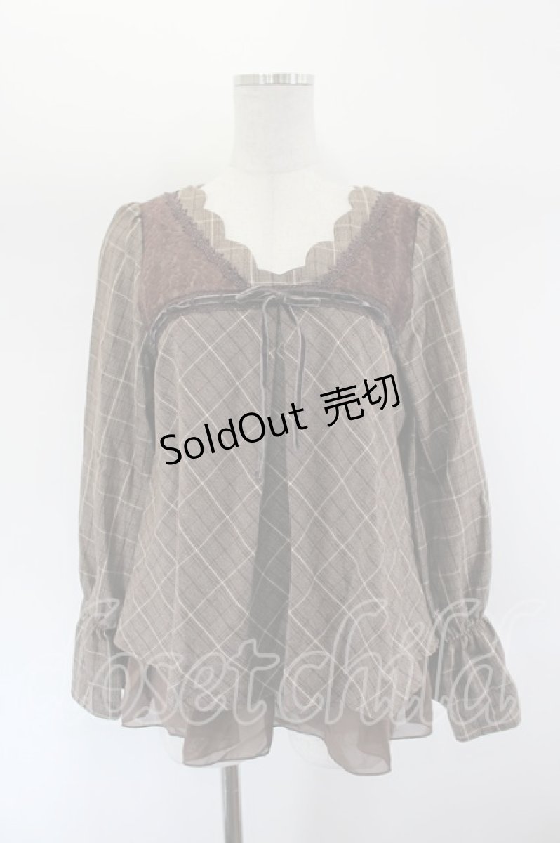 画像1: axes femme / はしごリボンチェック柄トップス  ブラウン I-26-07-26-016-AX-TO-TE-ZI (1)