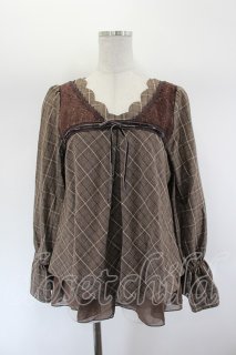 axes femme / はしごリボンチェック柄トップス ブラウン I-26-07-26