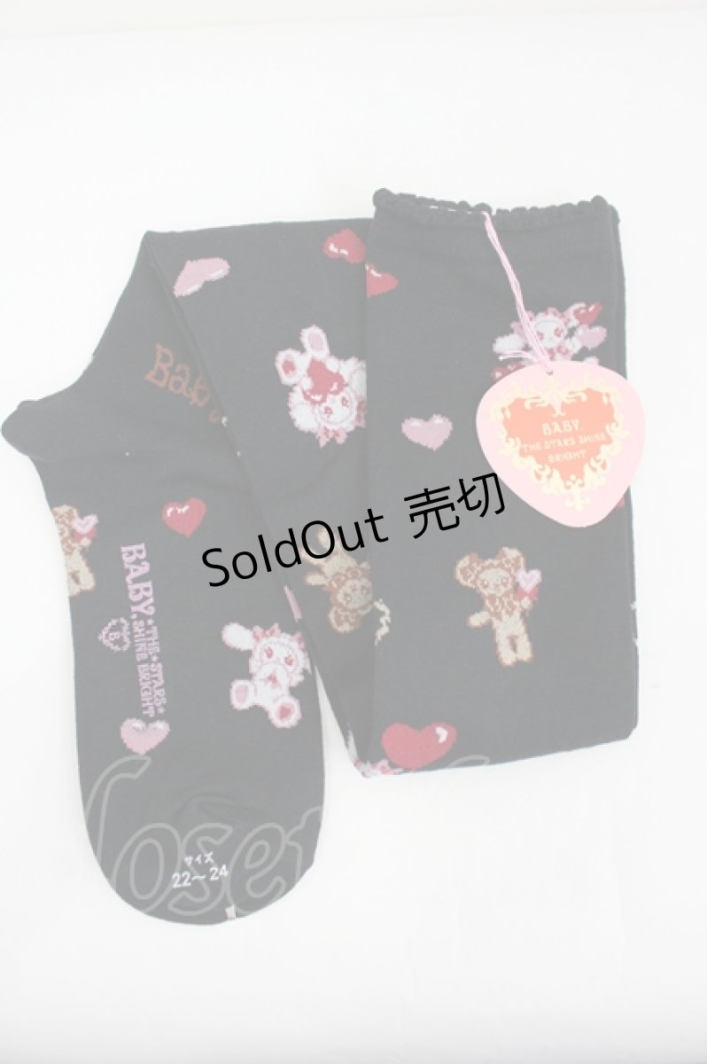 画像1: BABY,THE STARS SHINE BRIGHT / くみゃちゃんのSweet Baby Love Heart柄オーバーニーソックス  黒 I-26-07-27-121-BA-ZA-SA-ZI (1)