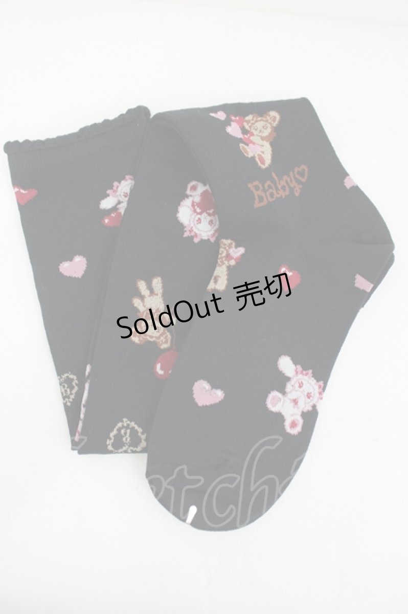 画像2: BABY,THE STARS SHINE BRIGHT / くみゃちゃんのSweet Baby Love Heart柄オーバーニーソックス  黒 I-26-07-27-121-BA-ZA-SA-ZI (2)