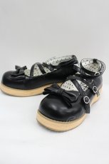 画像3: MODO / リボンストラップ木底風シューズ 約24CM(内側採寸) 黒 I-26-07-27-129-LO-SH-SA-ZI (3)