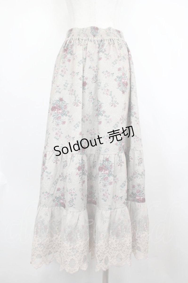 画像2: axes femme / ミュルーズ染織美術館コラボ/フェザー×フラワー柄スカート  ボルドー I-26-07-30-084-AX-SK-SA-ZI (2)