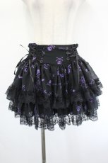 画像1: Drug Honey / スカルプリントシフォンフリルスカート  黒×パープル I-26-08-01-076-PU-SK-TE-ZI (1)