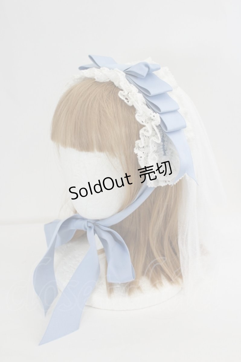 画像1: 妹抖手作工作屋 / Cream Cake ヴェール付きヘッドドレス  白×サックス I-26-08-01-099-LO-AC-TE-ZI (1)