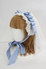 画像1: 妹抖手作工作屋 / Cream Cake ヴェール付きヘッドドレス  白×サックス I-26-08-01-099-LO-AC-TE-ZI (1)