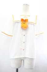画像1: Amavel / Crown Emblemスクエアセーラーブラウス  白×オレンジ I-26-08-01-011-CA-BL-TE-ZI (1)
