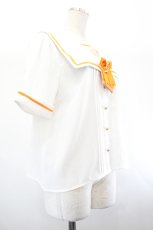 画像3: Amavel / Crown Emblemスクエアセーラーブラウス  白×オレンジ I-26-08-01-011-CA-BL-TE-ZI (3)