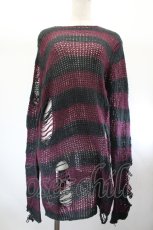 画像1: KILL STAR / ダメージボーダーニット  ワイン×黒 I-26-08-01-022-PU-TO-TE-ZI (1)