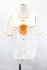 画像1: Amavel / Crown Emblemスクエアセーラーブラウス  白×オレンジ I-26-08-03-003-CA-BL-TE-ZI (1)