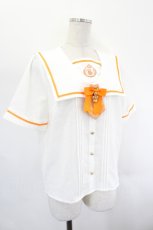 画像3: Amavel / Crown Emblemスクエアセーラーブラウス  白×オレンジ I-26-08-03-003-CA-BL-TE-ZI (3)