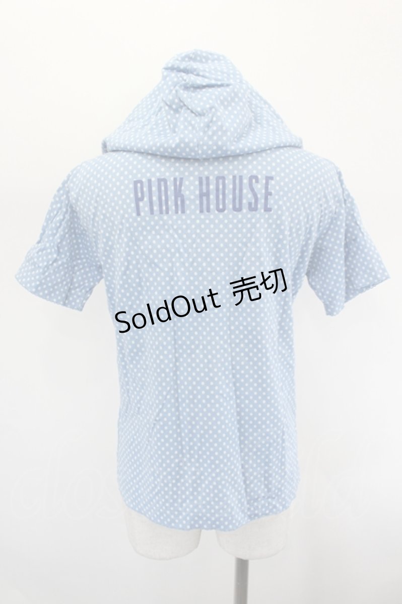 画像2: PINK HOUSE / ドット半袖フードカーディガン  サックスＸ白 I-26-08-03-034-LO-TO-SA-ZI (2)