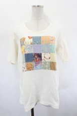 画像1: PINK HOUSE / パッチワーク切替半袖カットソー M 白 I-26-08-03-043-LO-TO-SA-ZI (1)