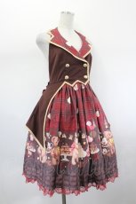 画像4: To Alice / テディベアチェックベストジャンパースカート  ボルドーXブラウン I-26-08-03-055-LO-OP-SA-ZI (4)