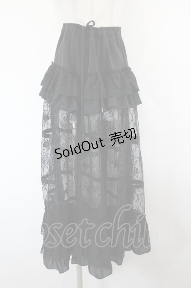 画像1: Qutie Frash / 蜘蛛メッシュクリノリン風ロングスカート  ブラック I-26-08-03-100-QU-SK-SA-ZI (1)