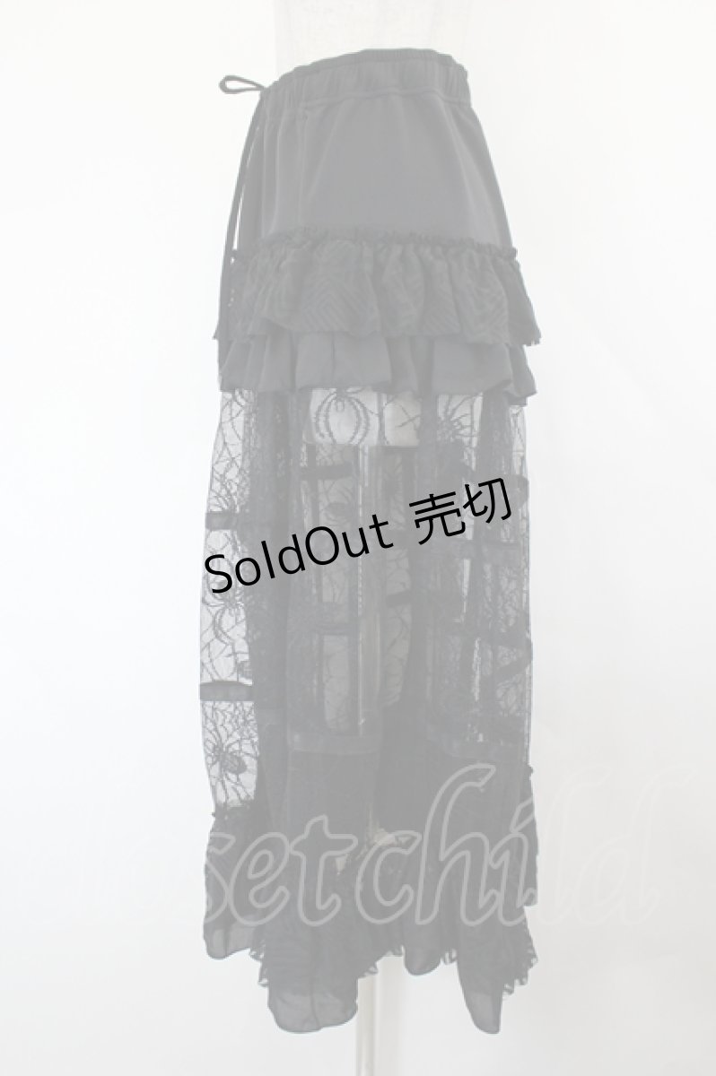 画像2: Qutie Frash / 蜘蛛メッシュクリノリン風ロングスカート  ブラック I-26-08-03-100-QU-SK-SA-ZI (2)