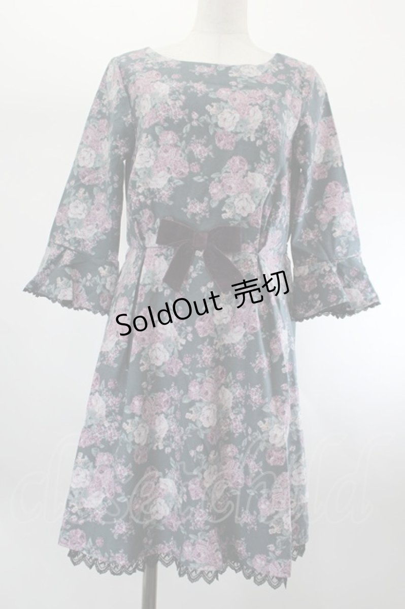 画像1: axes femme POETIQUE / ローズ起毛ワンピース M グリーン I-26-08-06-064-AX-OP-SA-ZI (1)