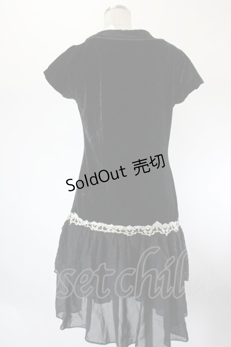 画像2: axes femme / ベロア&レース切替チュニックワンピース M ブラック I-26-08-06-066-AX-OP-SA-ZI (2)