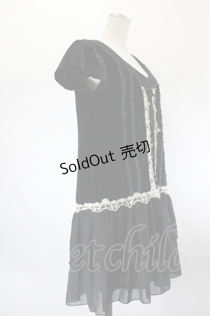 画像3: axes femme / ベロア&レース切替チュニックワンピース M ブラック I-26-08-06-066-AX-OP-SA-ZI (3)