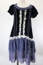 画像1: axes femme / ベロア&レース切替チュニックワンピース M ネイビー I-26-08-06-067-AX-OP-SA-ZI (1)