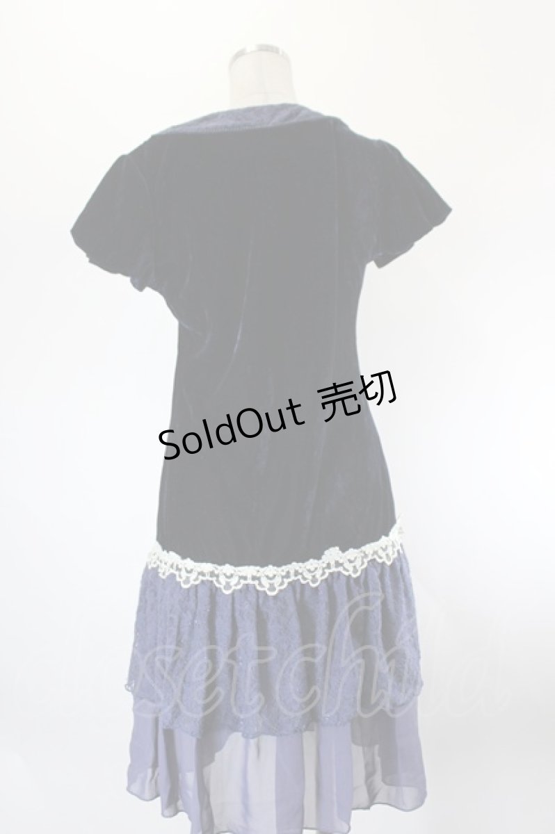 画像2: axes femme / ベロア&レース切替チュニックワンピース M ネイビー I-26-08-06-067-AX-OP-SA-ZI (2)