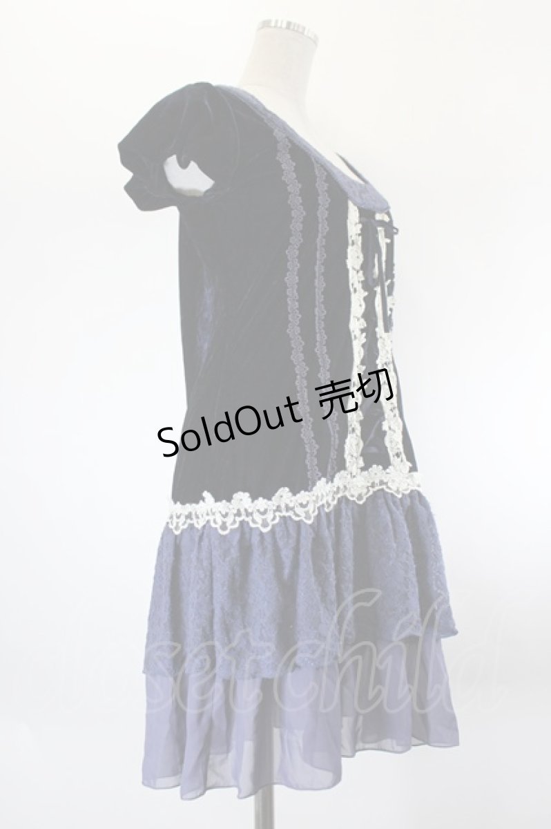 画像3: axes femme / ベロア&レース切替チュニックワンピース M ネイビー I-26-08-06-067-AX-OP-SA-ZI (3)