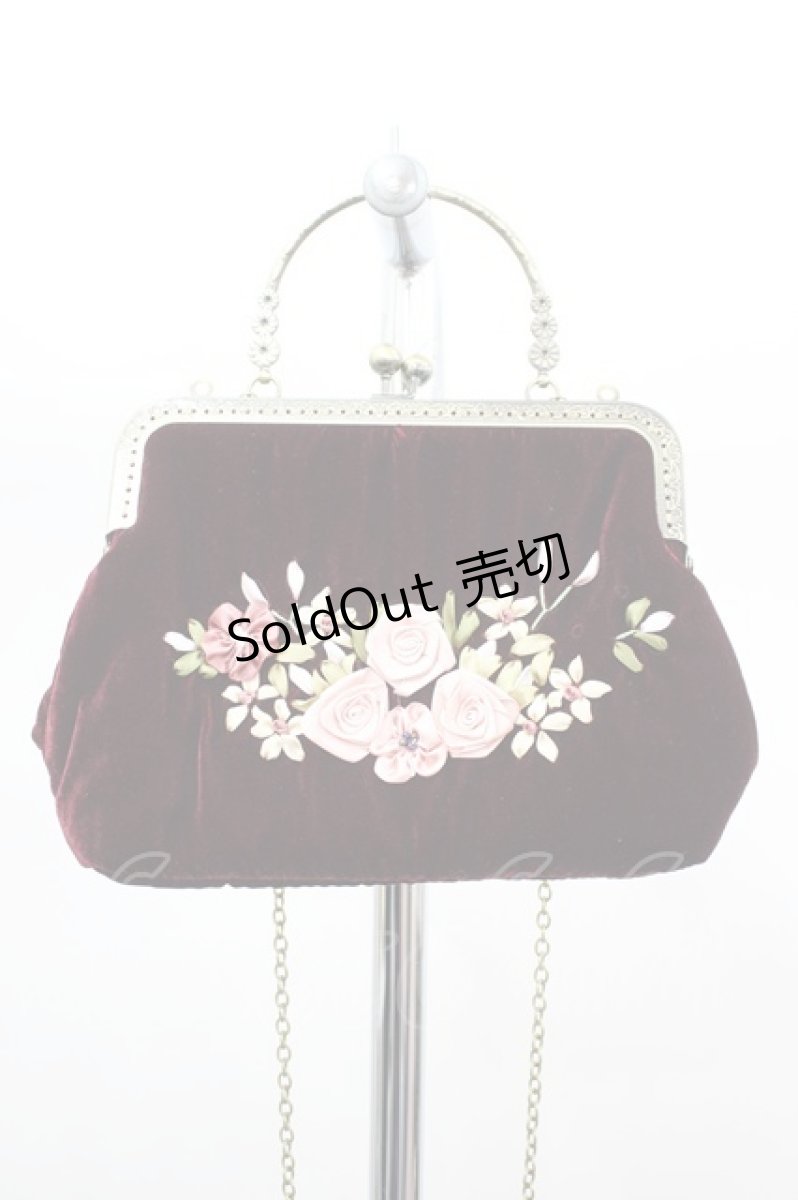 画像1: axes femme / リボンローズ刺繍ポシェット  ワイン I-26-08-06-122-AX-BG-TE-ZI (1)