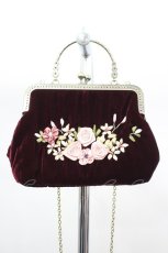 画像1: axes femme / リボンローズ刺繍ポシェット  ワイン I-26-08-06-122-AX-BG-TE-ZI (1)