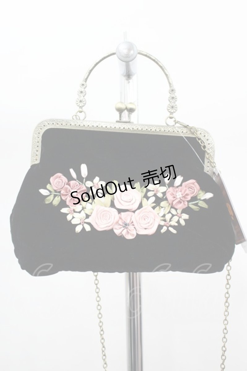 画像1: axes femme / リボンローズ刺繍ポシェット  黒 I-26-08-06-123-AX-BG-TE-ZI (1)
