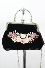 画像1: axes femme / リボンローズ刺繍ポシェット  黒 I-26-08-06-123-AX-BG-TE-ZI (1)