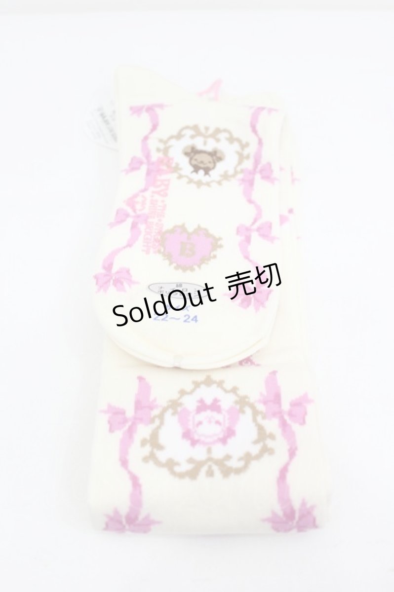 画像2: BABY,THE STARS SHINE BRIGHT / くみゃちゃんの Ribbon Ribbon C’est Bon Belle Journee柄オーバーニーソックス  生成り I-26-08-06-130-BA-ZA-SA-ZI (2)