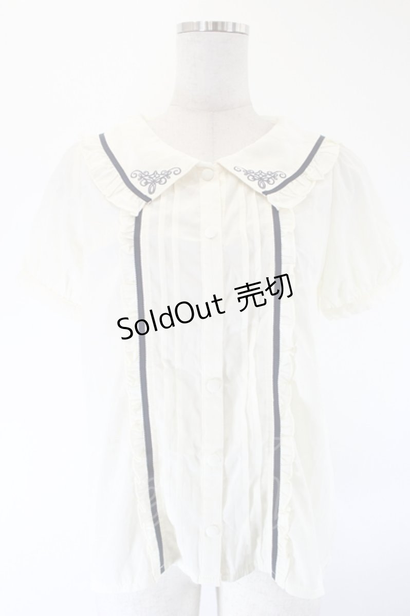 画像1: axes femme POETIQUE / 襟刺繍ピンタックブラウス M アイボリー I-26-08-07-010-AX-BL-TE-ZI (1)