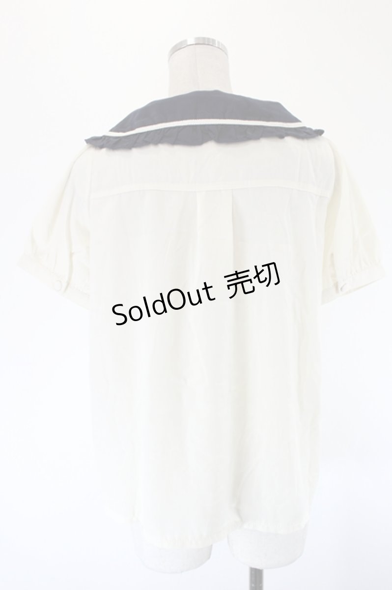 画像2: axes femme POETIQUE / 襟刺繍ピンタックブラウス M アイボリー×ネイビー I-26-08-07-011-AX-BL-TE-ZI (2)