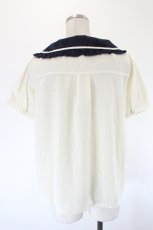 画像2: axes femme POETIQUE / 襟刺繍ピンタックブラウス M アイボリー×ネイビー I-26-08-07-011-AX-BL-TE-ZI (2)