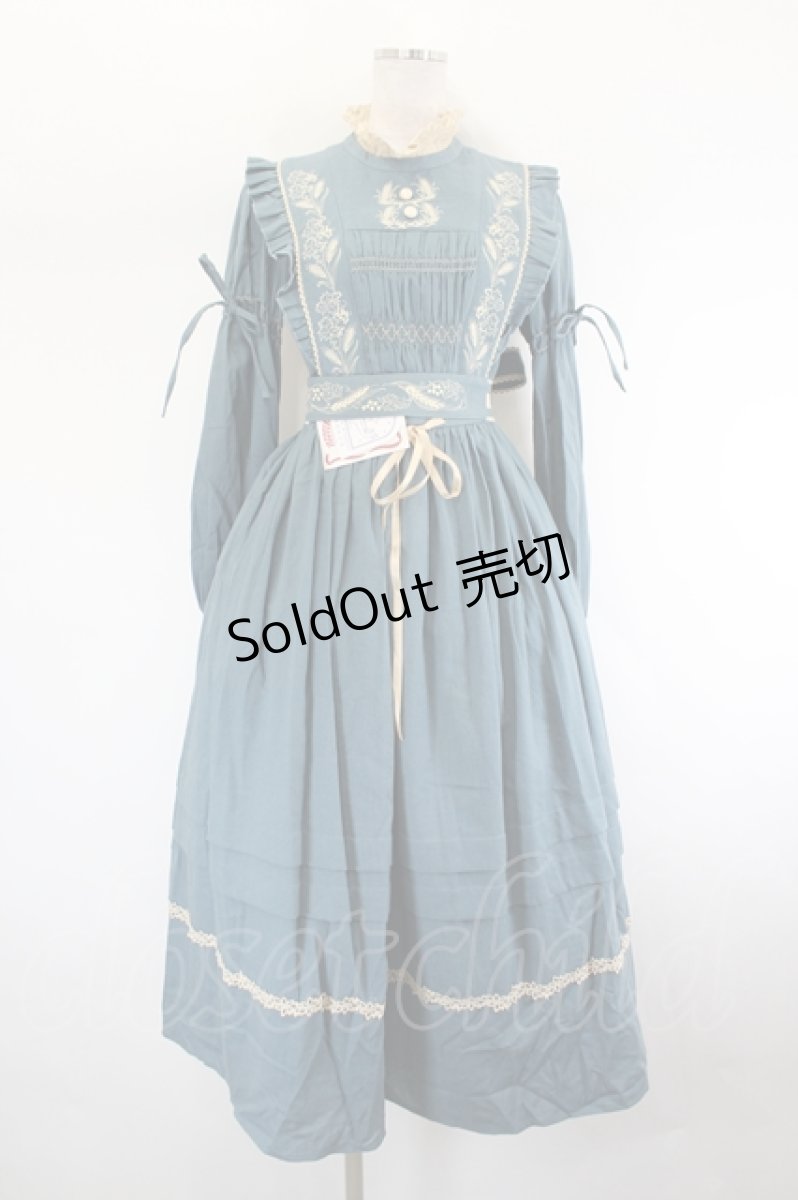 画像1: 仲夏物語 / サイド刺繍長袖ワンピース S 青 I-26-08-09-037-LO-OP-SA-ZI (1)