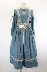 画像1: 仲夏物語 / サイド刺繍長袖ワンピース S 青 I-26-08-09-037-LO-OP-SA-ZI (1)