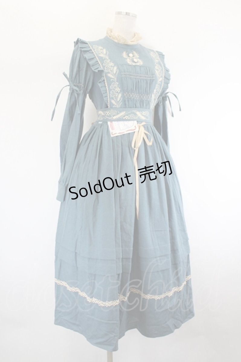 画像4: 仲夏物語 / サイド刺繍長袖ワンピース S 青 I-26-08-09-037-LO-OP-SA-ZI (4)