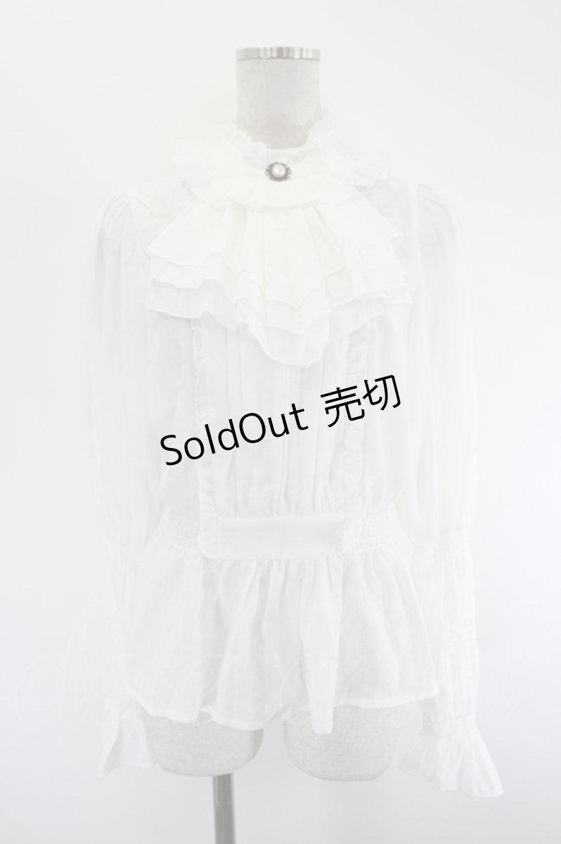画像1: Forest Wardrobe 森林衣樹 / フリルジャボ付きハイネックフリルブラウス  白 I-26-08-09-007-LO-BL-SA-ZI (1)