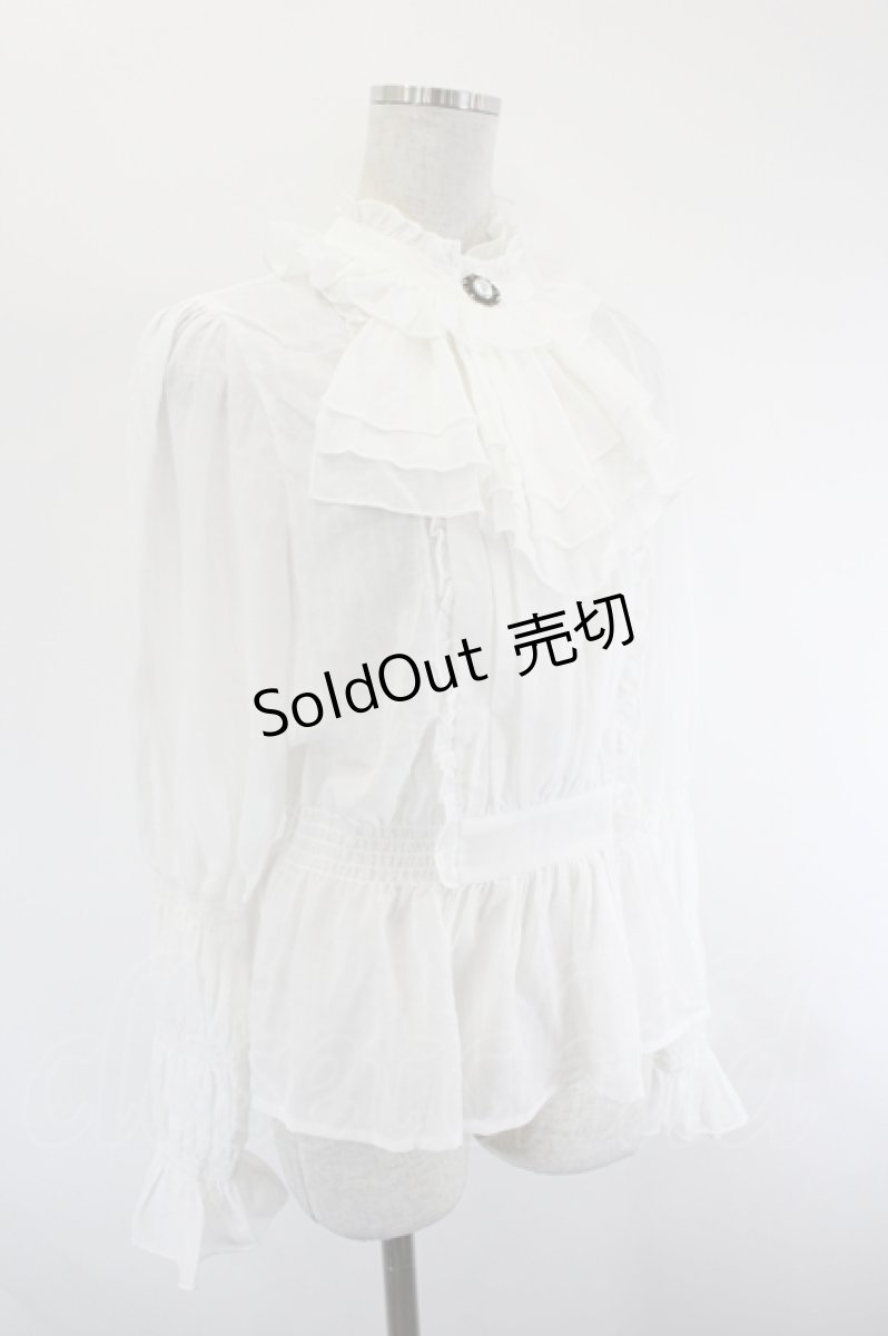 画像3: Forest Wardrobe 森林衣樹 / フリルジャボ付きハイネックフリルブラウス  白 I-26-08-09-007-LO-BL-SA-ZI (3)