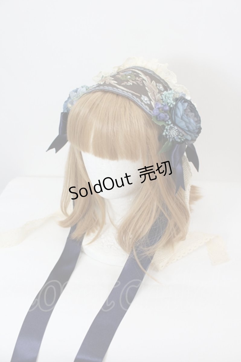 画像1: Anges et Demons / ローズリボン刺繍ヘッドドレス  青Ｘブラウン I-26-08-09-124-GO-AC-SA-ZI (1)