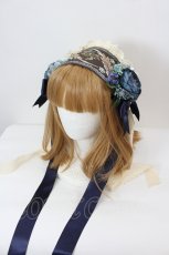 画像1: Anges et Demons / ローズリボン刺繍ヘッドドレス  青Ｘブラウン I-26-08-09-124-GO-AC-SA-ZI (1)