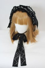 画像1: LOLITAその他(お買取対象外) / 柄リボンヘッドドレス  黒Ｘ白 I-26-08-09-127-LO-AC-SA-ZI (1)