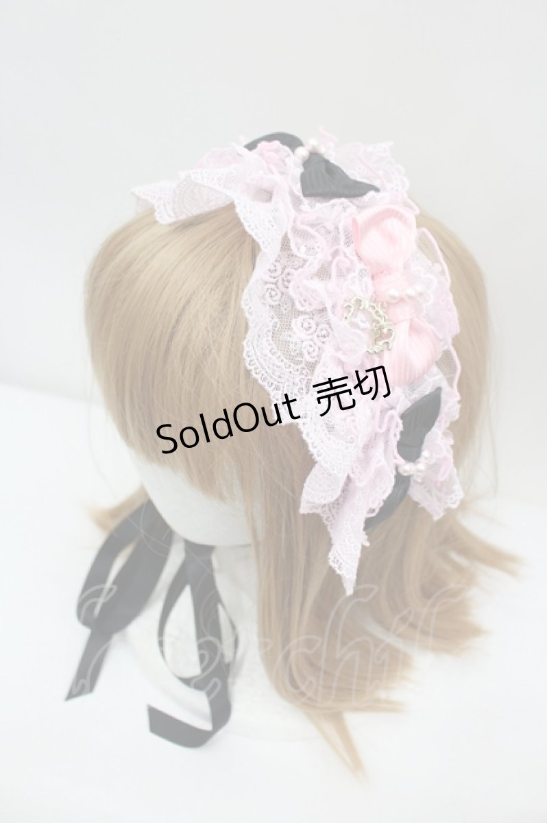 画像1: BABY,THE STARS SHINE BRIGHT / Ruban Creme a la vanilleヘッドドレス  ピンクＸ黒 I-26-08-11-115-BA-AC-SA-ZI (1)