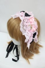 画像1: BABY,THE STARS SHINE BRIGHT / Ruban Creme a la vanilleヘッドドレス  ピンクＸ黒 I-26-08-11-115-BA-AC-SA-ZI (1)