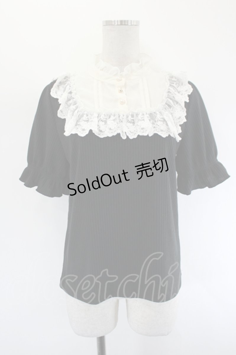 画像1: axes femme / リボンブローチ付リブプルオーバー  黒Ｘ白 I-26-08-11-012-AX-TO-SA-ZI (1)