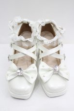 画像1: LOLITAその他(お買取対象外) / パールビジューリボンレースベルトパンプス S 白 I-26-08-11-129-LO-SH-SA-ZI (1)