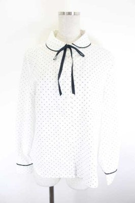 Preview of タイ付き細パイピングドットブラウス  OFF×NAVY