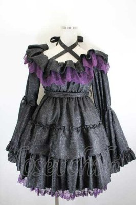 Preview of Coquelicot Dress ミニ丈 1 黒×パープル