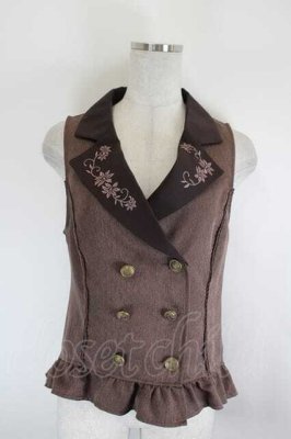 Preview of 花刺繍レースアップベスト  ブラウン