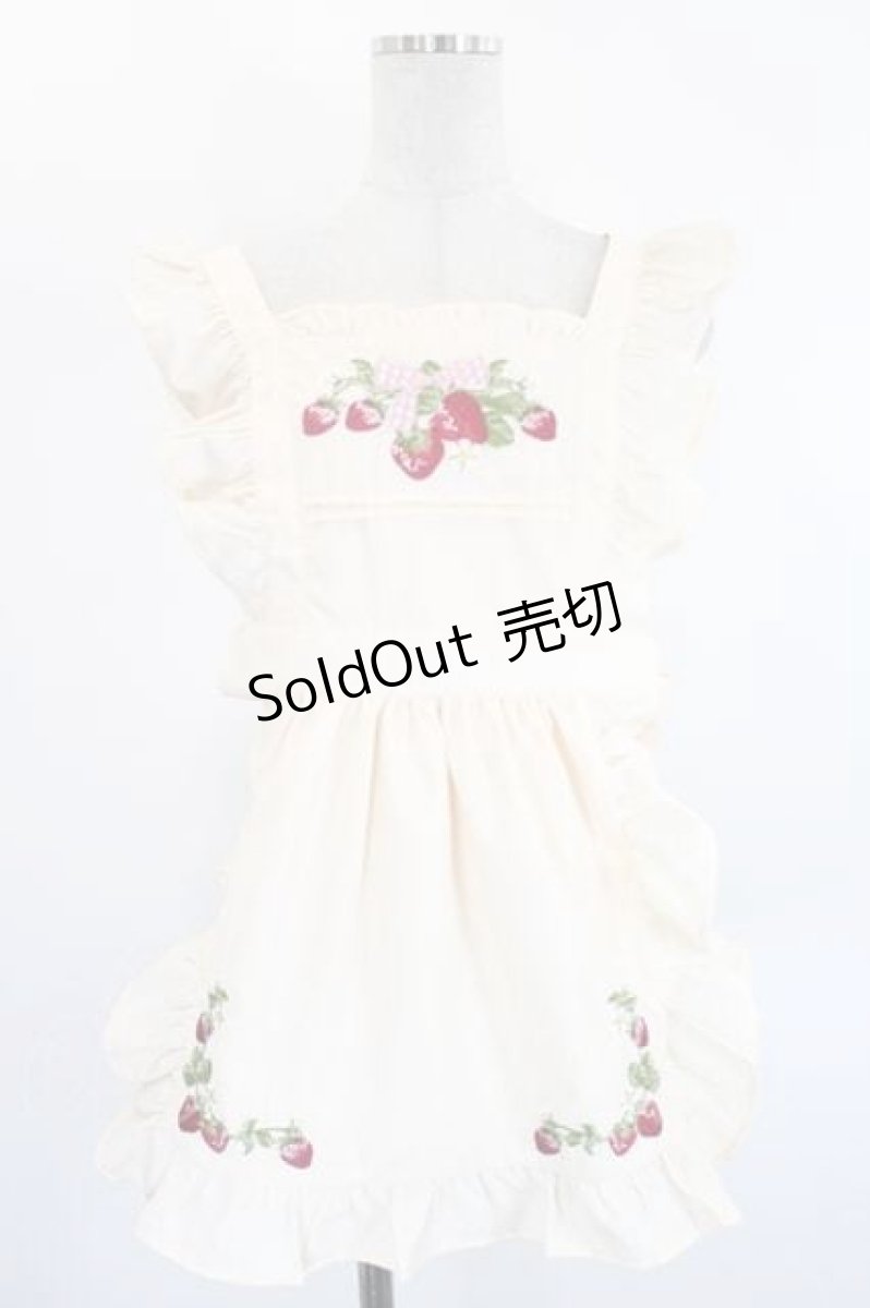 画像1: axes femme kawaii / クラシックベリー刺繍エプロン M 生成り I-26-08-14-101-AX-TO-TE-ZI (1)